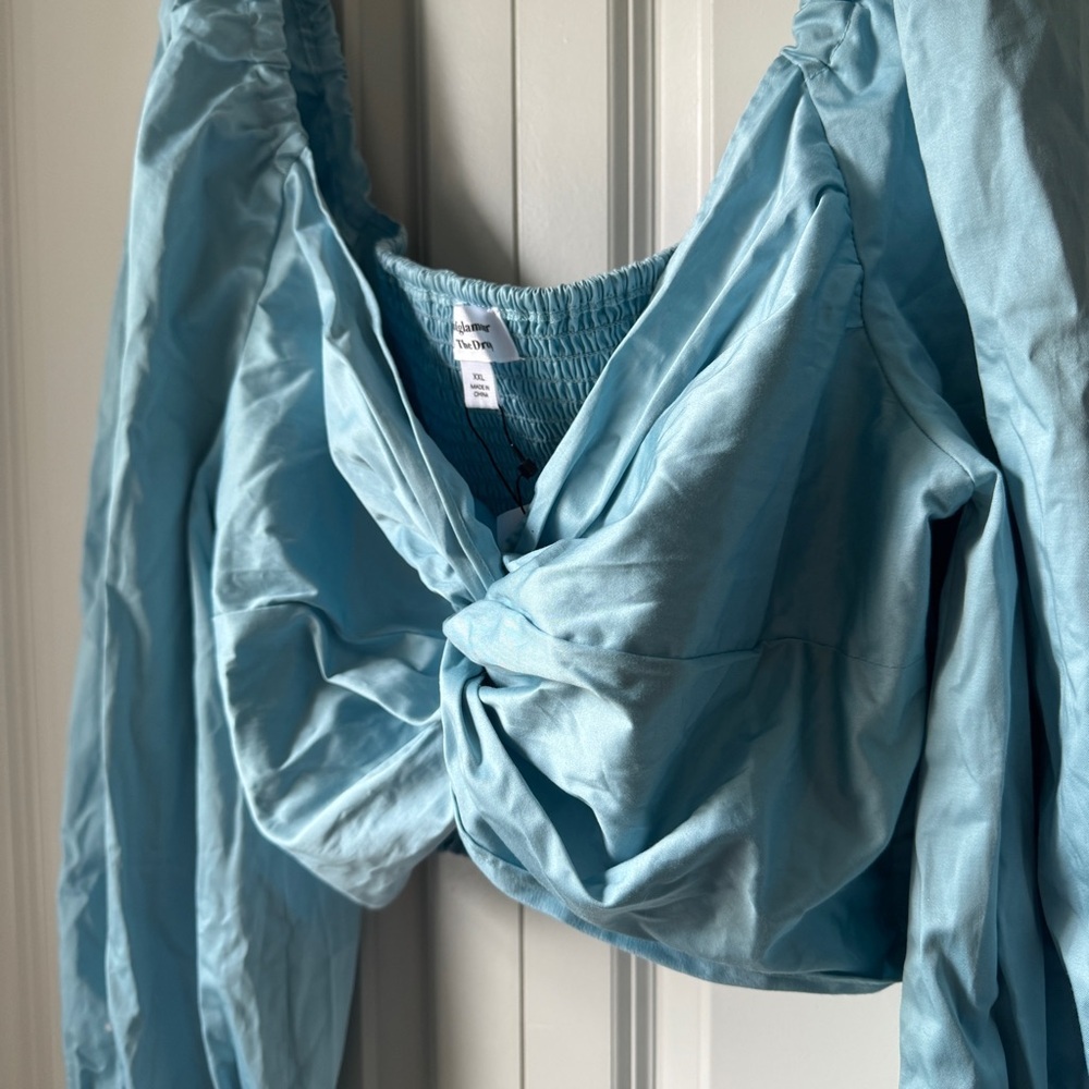 The Drop Womens Sky Blue Blouson Sleeve Twist-Front Top - Picture 7 of 8